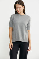 Sıfır Yaka Kısa Kol Triko Kazak - Açık Gri - Sementa