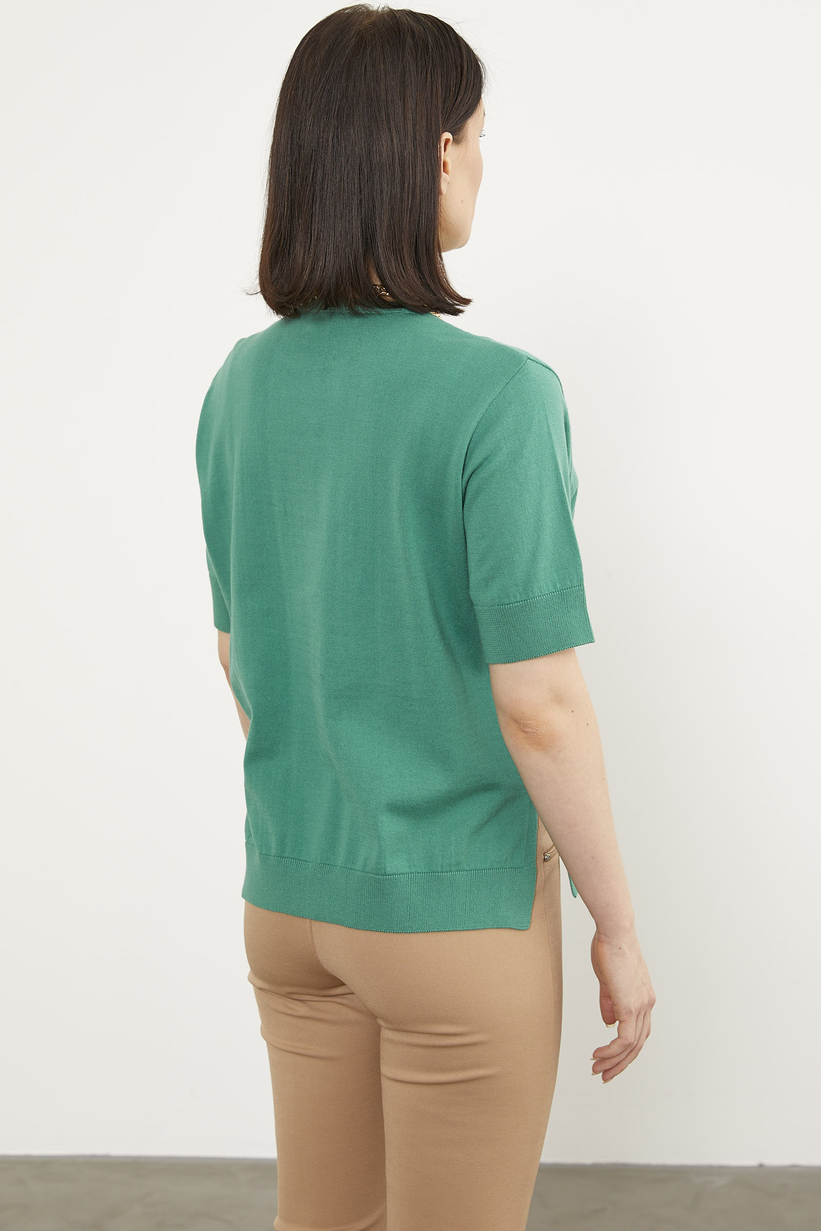 Sıfır Yaka Kısa Kol Triko Kazak - Yeşil (5) Sementa