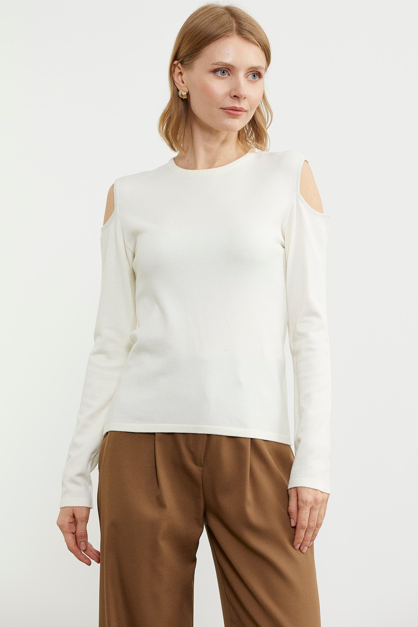 Omuzları Açık Basic Triko Kazak - Kemik (1) Sementa