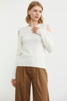 Omuzları Açık Basic Triko Kazak - Kemik (3) Sementa