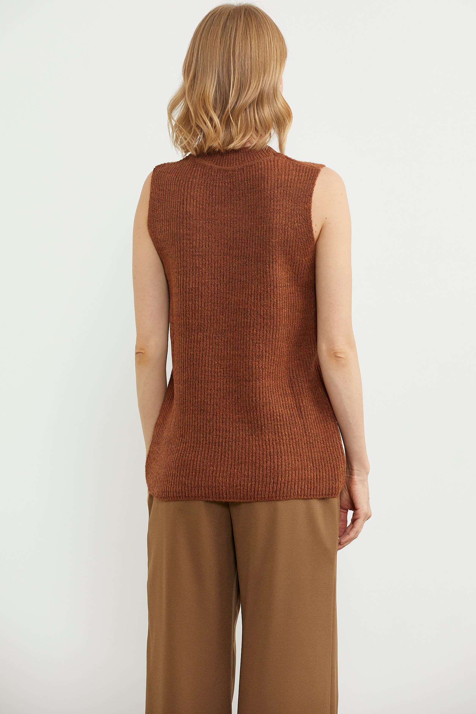 Derbili Sıfır Yaka Triko Süveter - Taba (6) Sementa