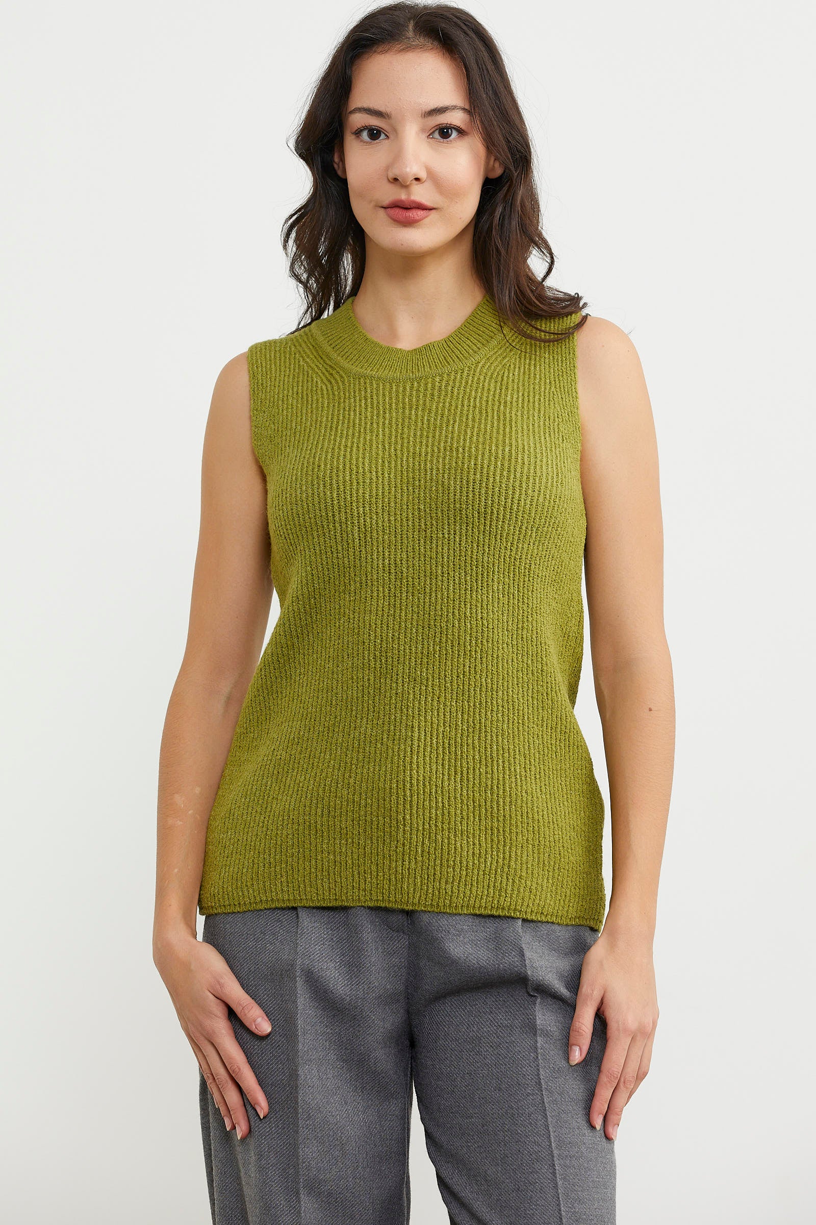 Derbili Sıfır Yaka Triko Süveter - Yeşil (1) Sementa