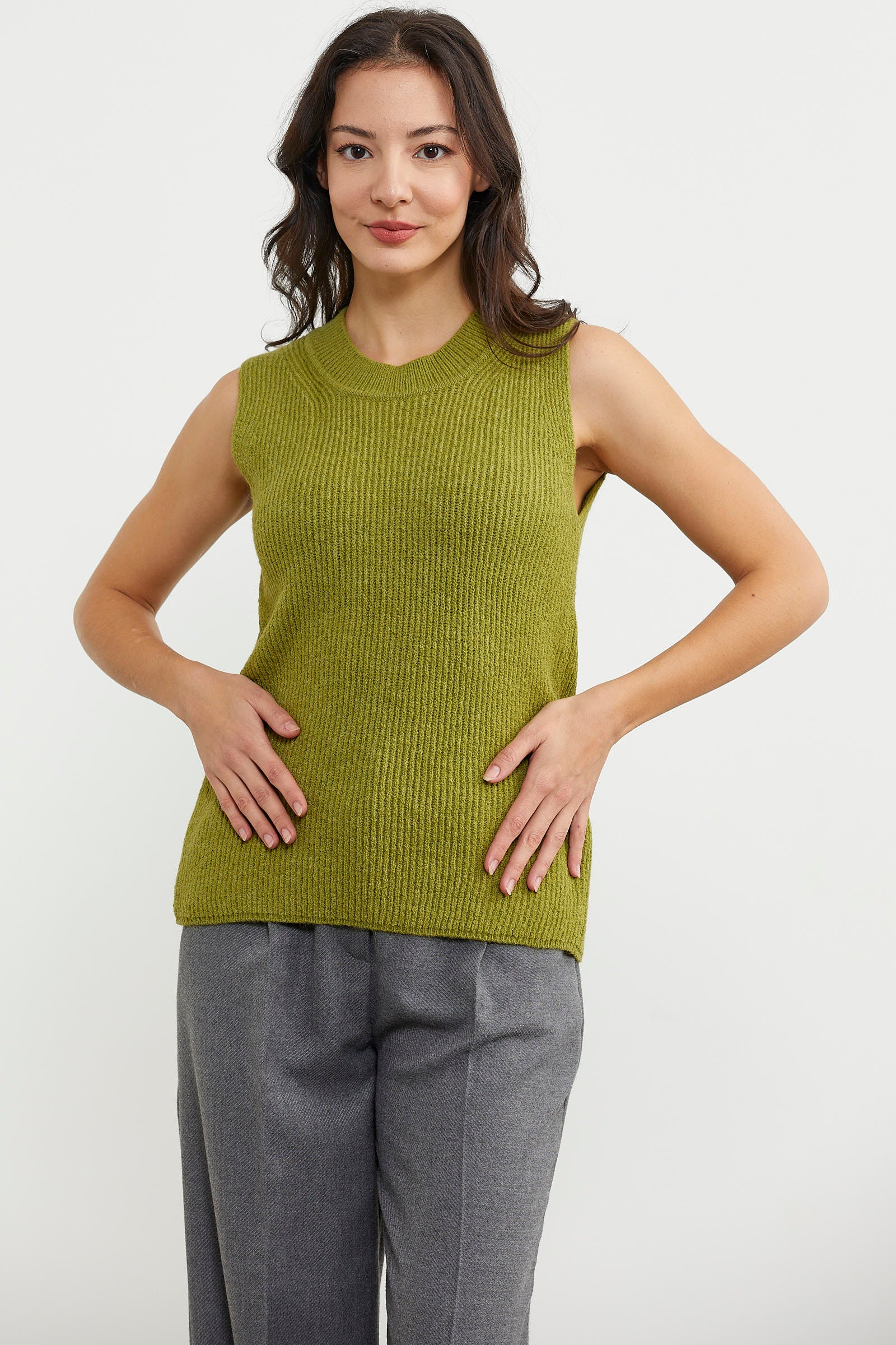 Derbili Sıfır Yaka Triko Süveter - Yeşil (2) Sementa