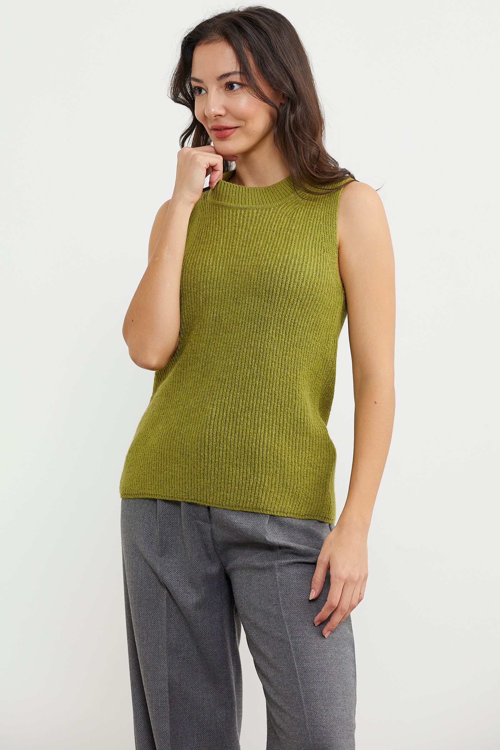 Derbili Sıfır Yaka Triko Süveter - Yeşil (4) Sementa