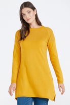 Sıfır Yaka Simli Triko Kadın Tunik - Hardal (3) Sementa