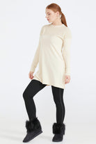 Sıfır Yaka Simli Triko Kadın Tunik - Krem (4) Sementa