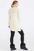 Sıfır Yaka Simli Triko Kadın Tunik - Krem (5) Sementa