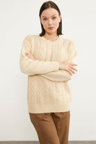 Sıfır Yaka Zik Zak Motifli Triko Kazak - Kemik (3) Sementa