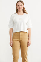 Sim Detaylı Oversize Crop Tişört - Ekru (1) Sementa