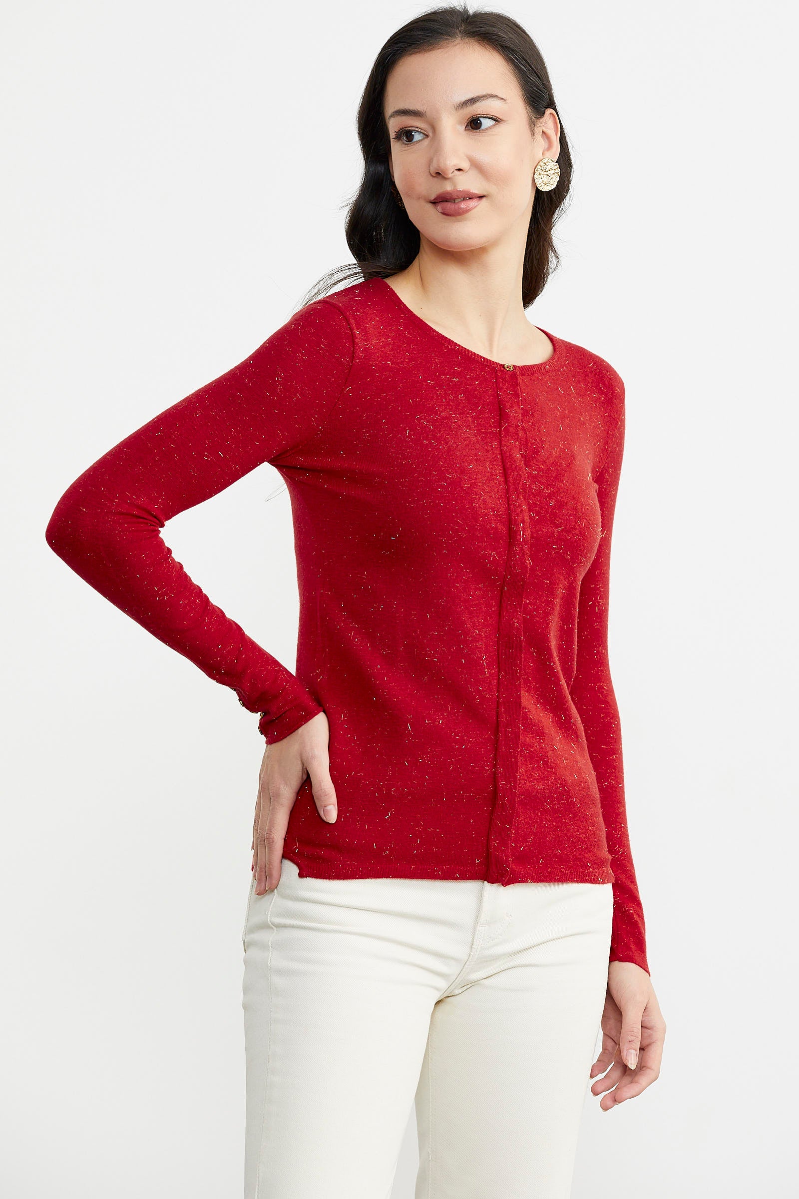 Simli Basic Triko Hırka - Kırmızı (2) Sementa