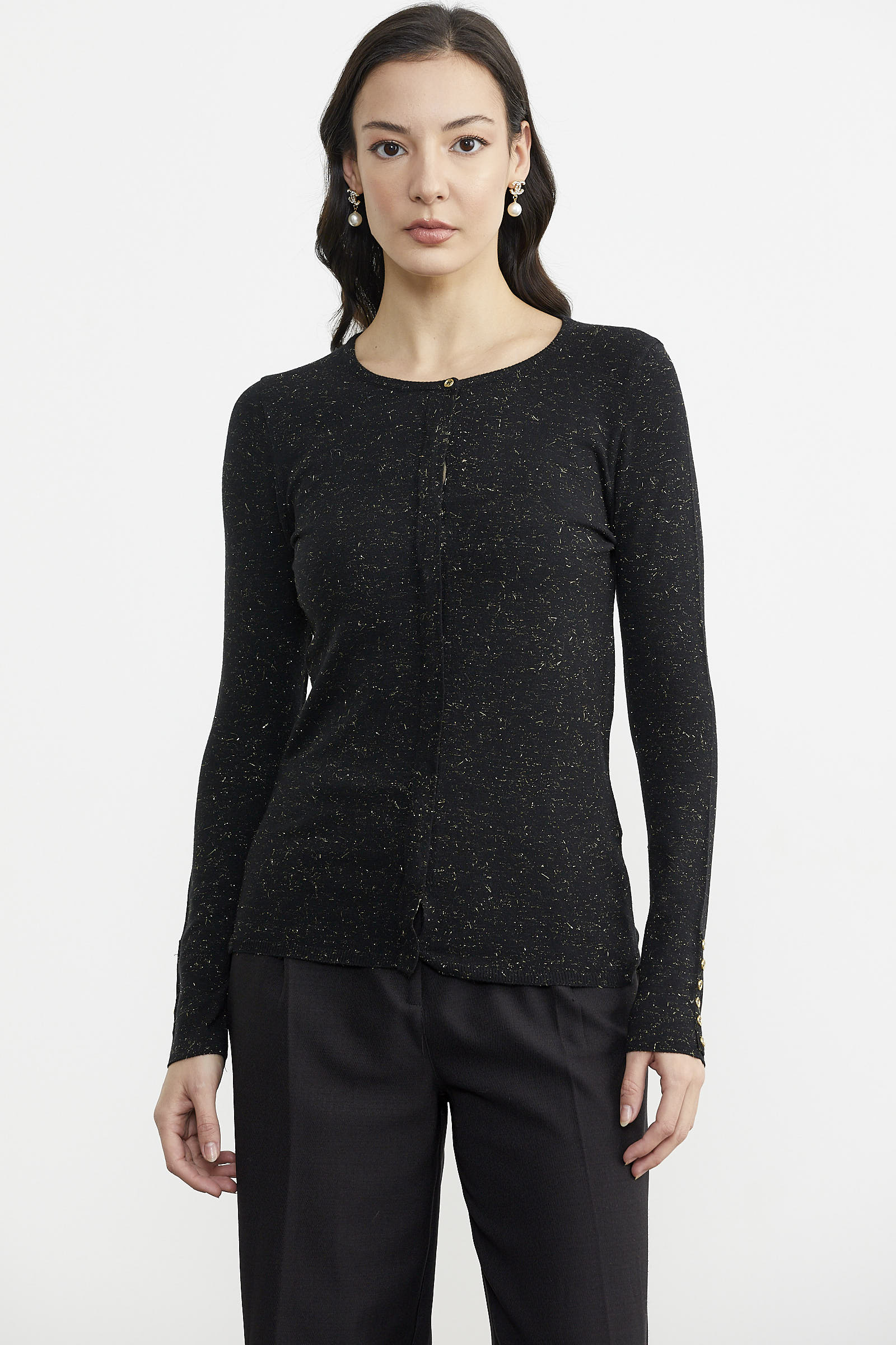 Simli Basic Triko Hırka - Siyah (1) Sementa