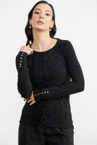 Simli Basic Triko Hırka - Siyah (4) Sementa