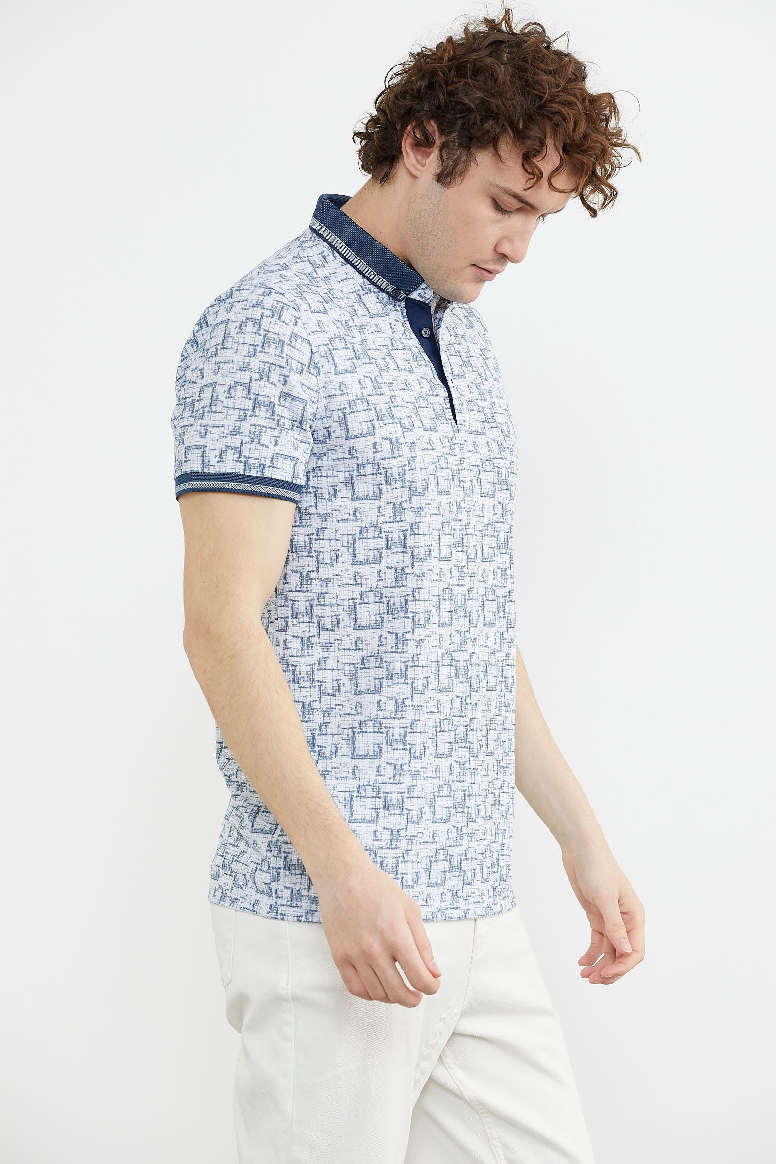 Slim Fit Polo Yaka Desenli Tişört - Lacivert (4) Sementa