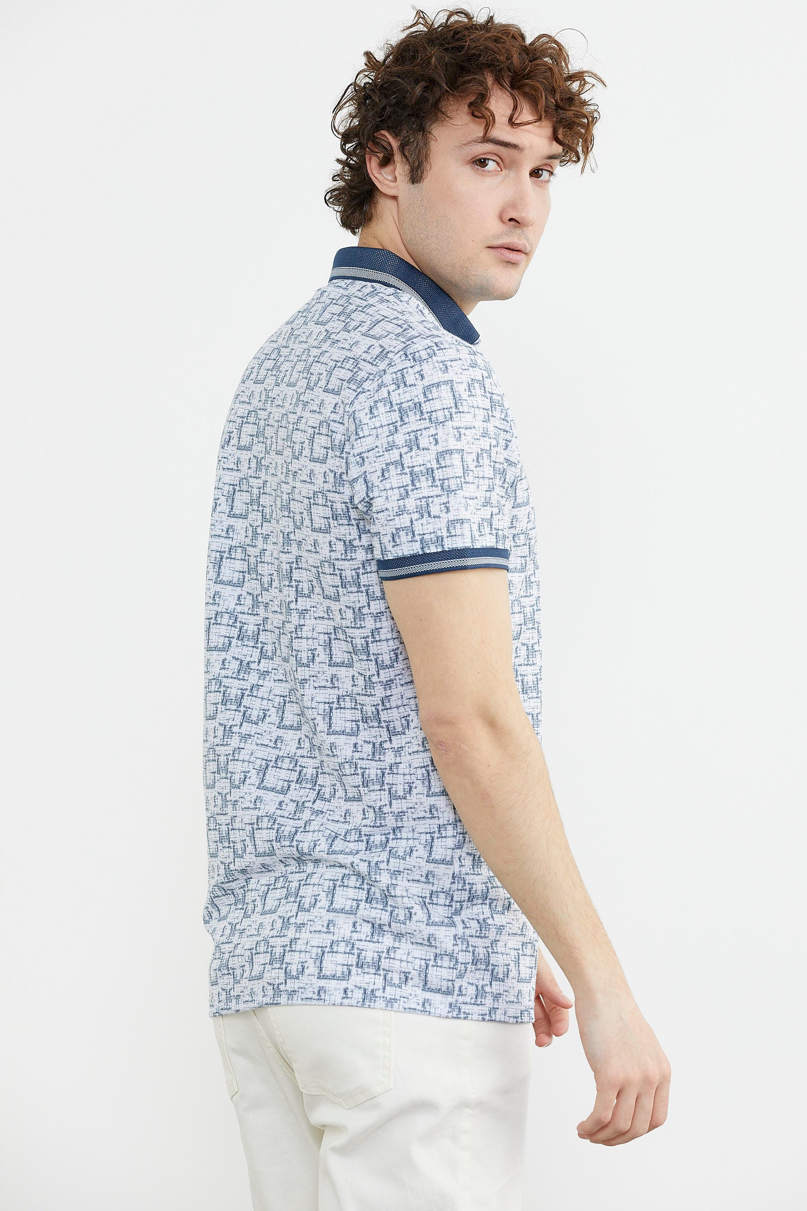 Slim Fit Polo Yaka Desenli Tişört - Lacivert (6) Sementa