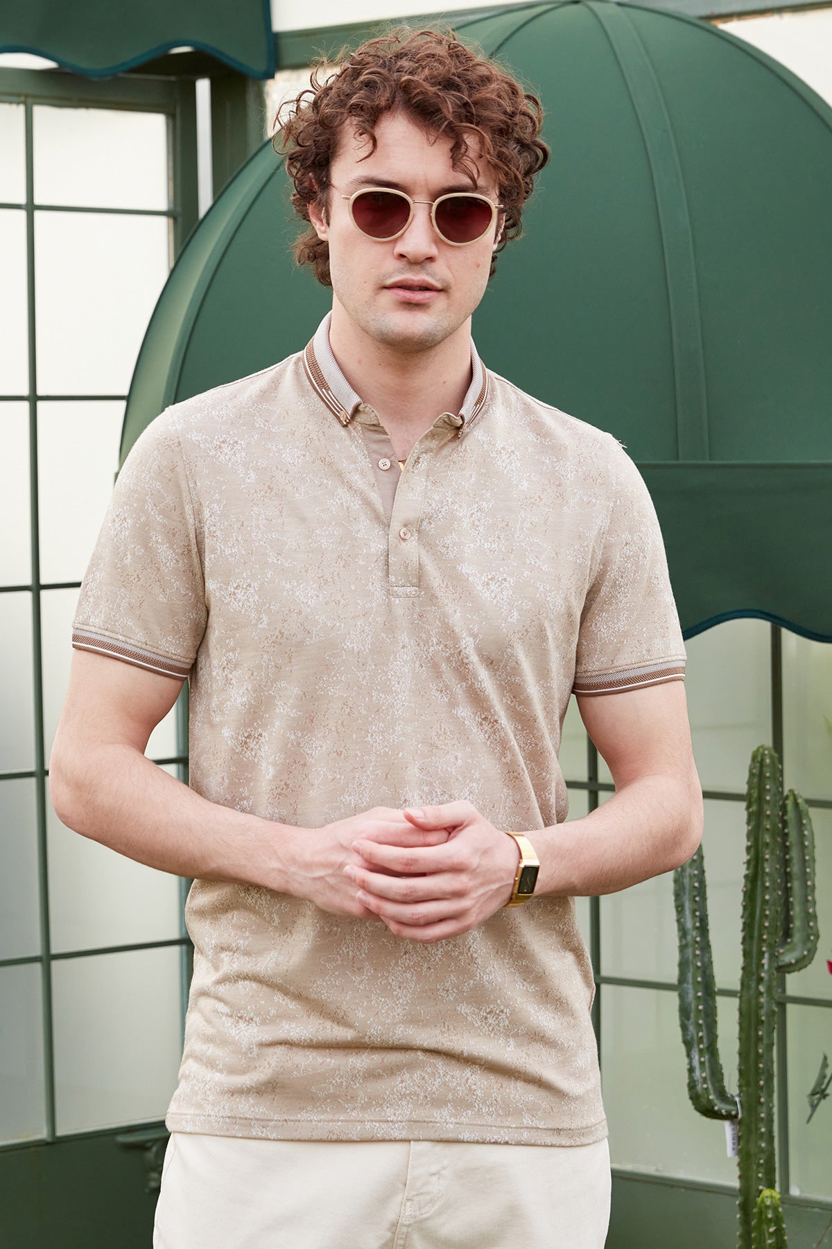 Slim Fit Triko Polo Yaka Tişört - Kamel (1) Sementa