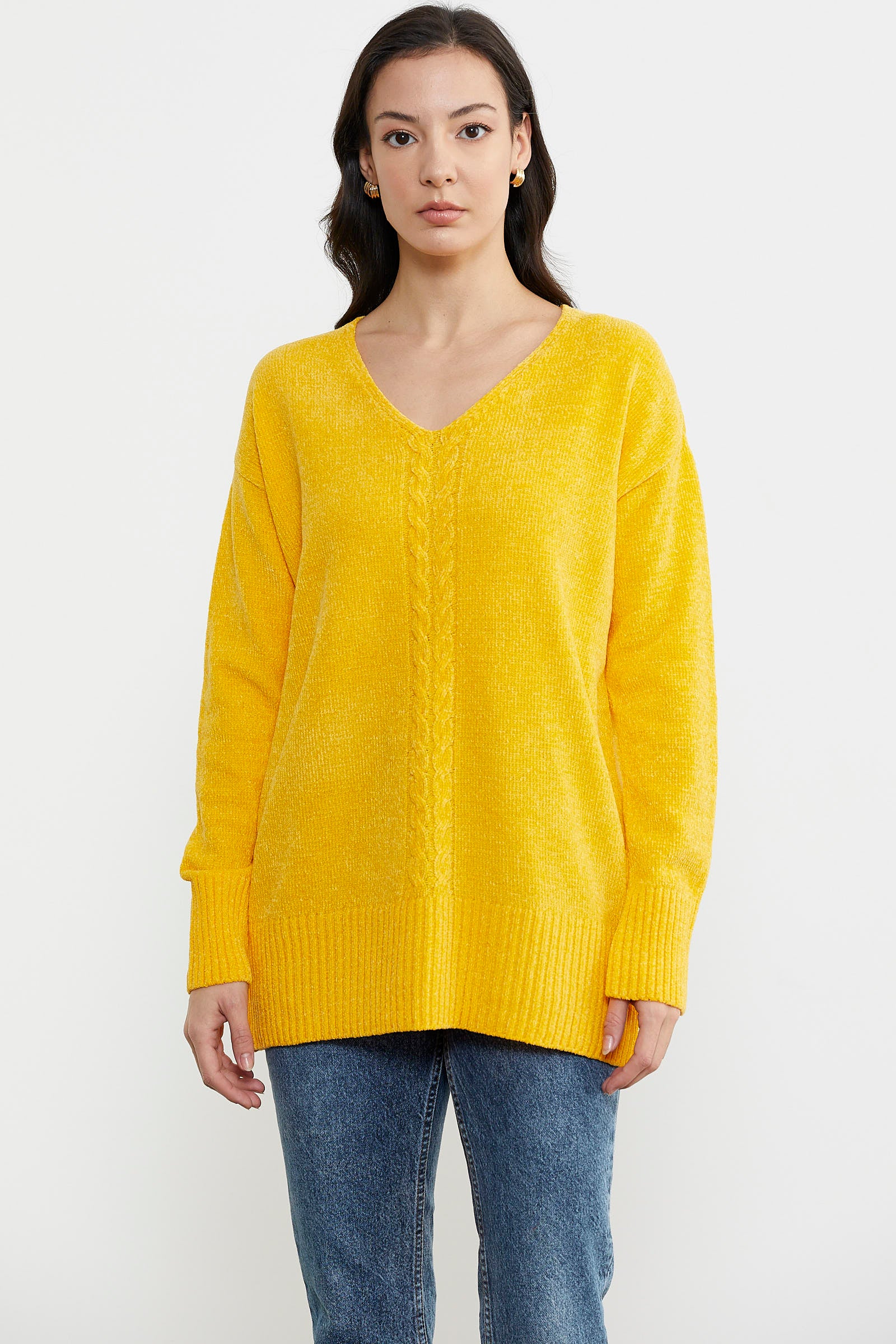 Şönil Sırt Detaylı Triko Tunik - Koyu Sarı (1) Sementa