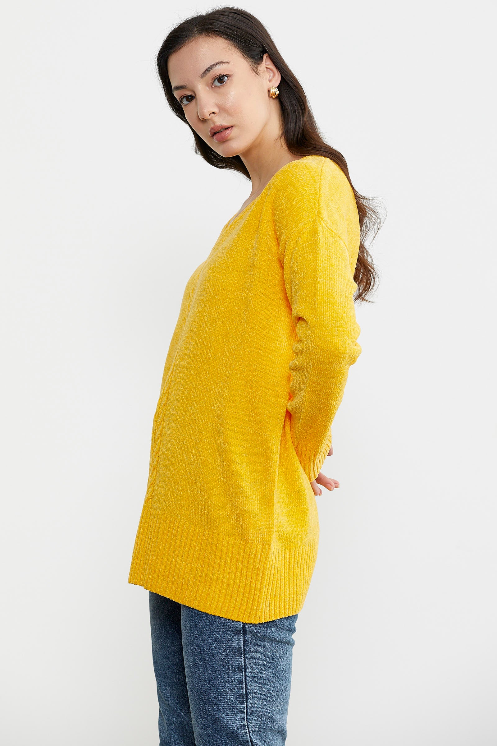 Şönil Sırt Detaylı Triko Tunik - Koyu Sarı (4) Sementa