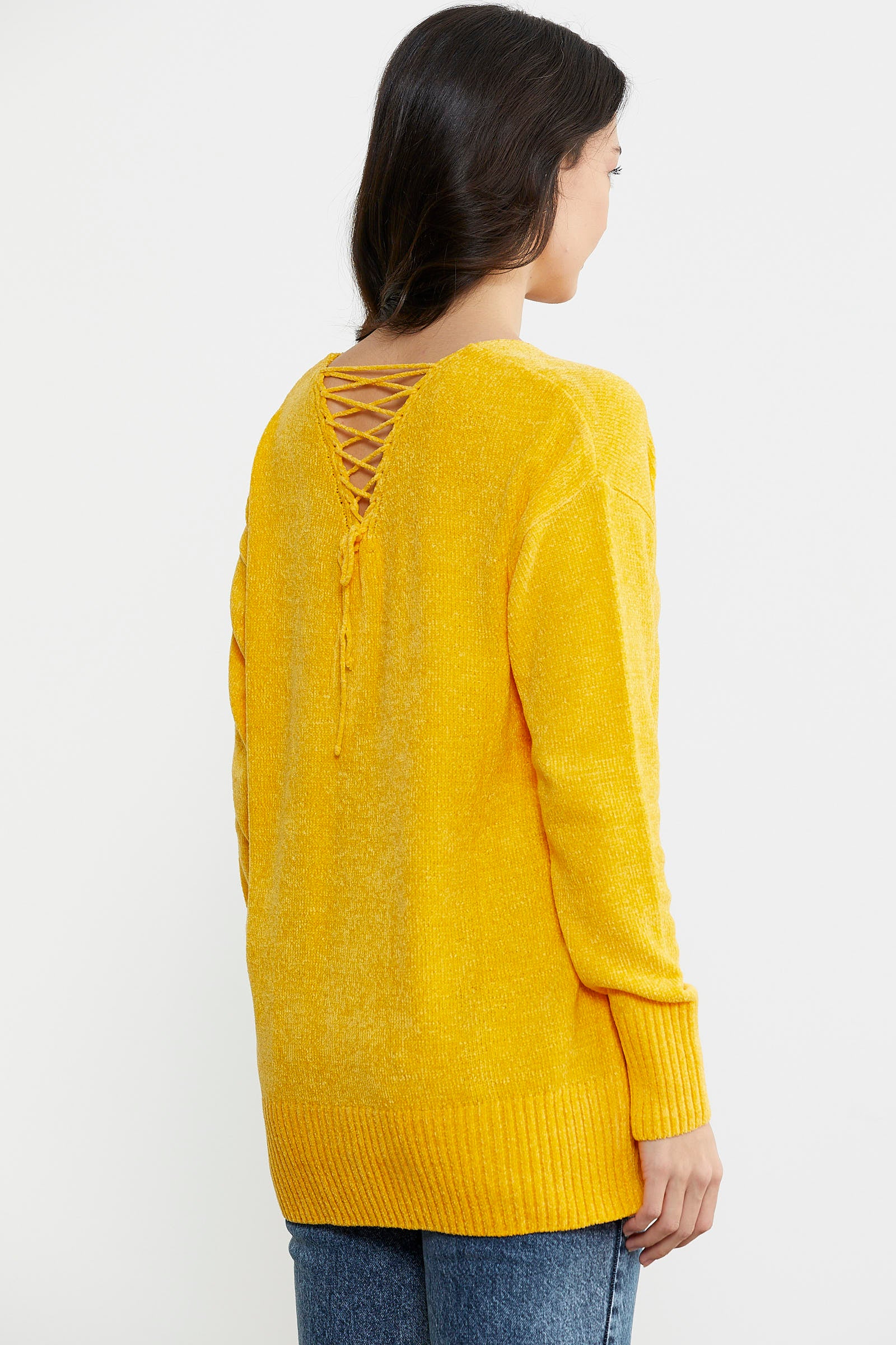 Şönil Sırt Detaylı Triko Tunik - Koyu Sarı (6) Sementa