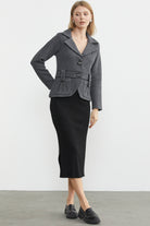 Suni Deri Biyeli Triko Ceket - Koyu Gri - Siyah (2) Sementa