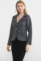 Suni Deri Biyeli Triko Ceket - Koyu Gri - Siyah (3) Sementa