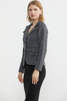 Suni Deri Biyeli Triko Ceket - Koyu Gri - Siyah (4) Sementa