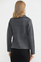 Suni Deri Biyeli Triko Ceket - Koyu Gri - Siyah (6) Sementa