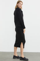 Suni Deri Biyeli Triko Ceket - Siyah - Koyu Gri (6) Sementa