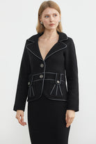 Suni Deri Biyeli Triko Ceket - Siyah - Koyu Gri (1) Sementa