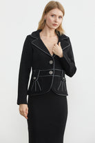 Suni Deri Biyeli Triko Ceket - Siyah - Koyu Gri (2) Sementa