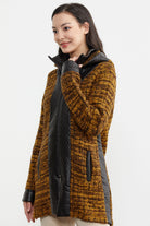 Suni Deri Detaylı Uzun Triko Ceket - Güneş - Kahverengi (3) Sementa