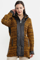 Suni Deri Detaylı Uzun Triko Ceket - Güneş - Kahverengi (5) Sementa