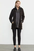 Suni Deri Detaylı Uzun Triko Ceket - Kahve - Siyah (1) Sementa