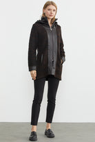 Suni Deri Detaylı Uzun Triko Ceket - Kahve - Siyah (2) Sementa