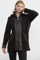 Suni Deri Detaylı Uzun Triko Ceket - Kahve - Siyah (4) Sementa