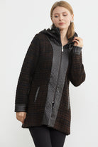 Suni Deri Detaylı Uzun Triko Ceket - Kahve - Siyah (5) Sementa