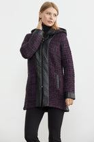 Suni Deri Detaylı Uzun Triko Ceket - Mor - Siyah (4) Sementa