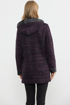 Suni Deri Detaylı Uzun Triko Ceket - Mor - Siyah (6) Sementa