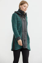 Suni Deri Detaylı Uzun Triko Ceket - Su Yeşili - Antrasit (2) Sementa