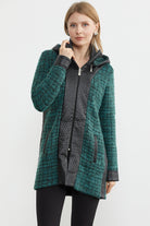 Suni Deri Detaylı Uzun Triko Ceket - Su Yeşili - Antrasit (4) Sementa