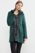 Suni Deri Detaylı Uzun Triko Ceket - Su Yeşili - Antrasit (5) Sementa