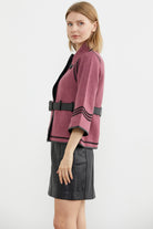 Suni Deri Kemer Detaylı Triko Ceket - Gül - Siyah (5) Sementa