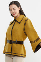Suni Deri Kemer Detaylı Triko Ceket - Güneş - Kahverengi (4) Sementa