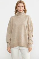 Tam Balıkçı Dökümlü Triko Kazak - Bej (1) Sementa