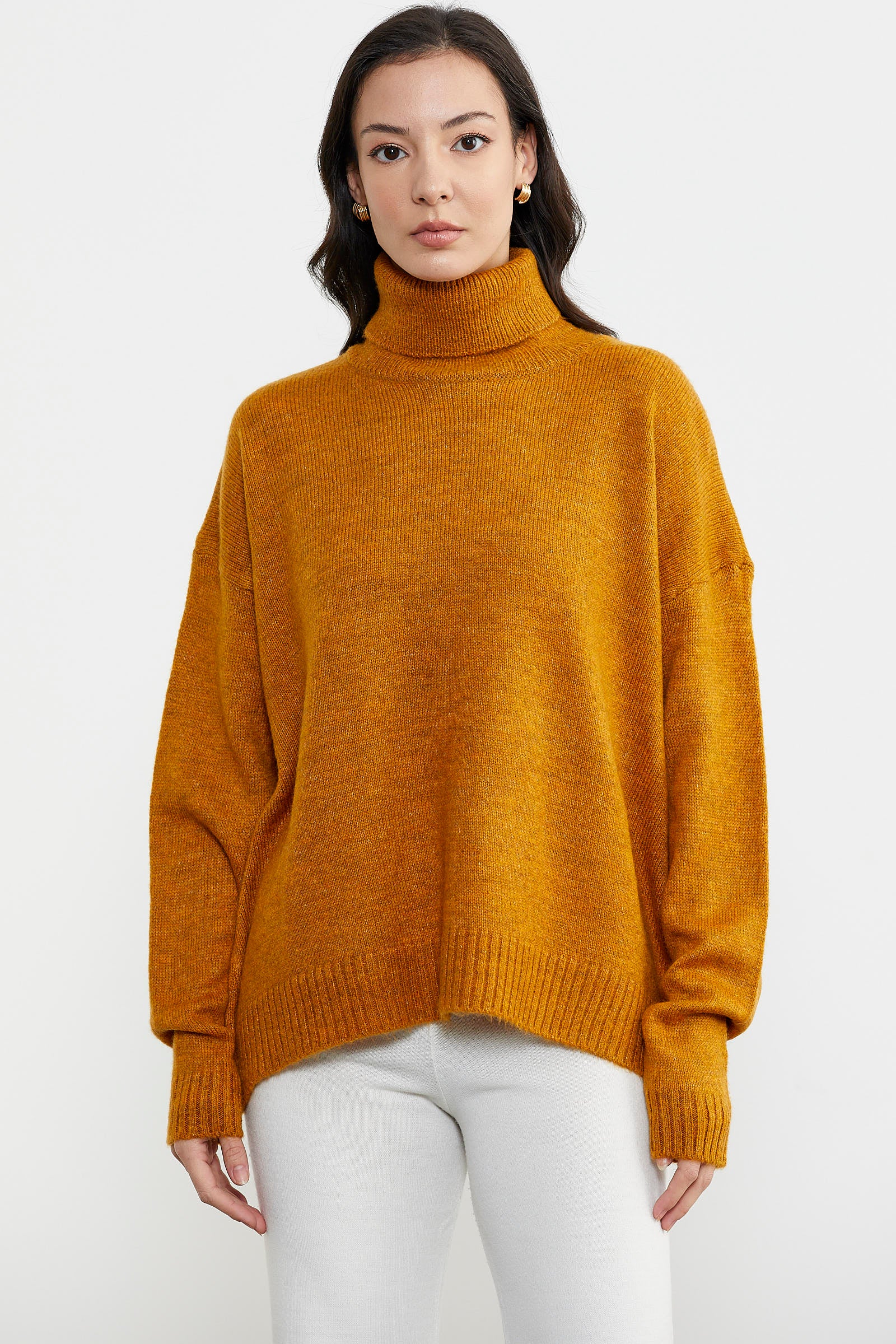 Tam Balıkçı Dökümlü Triko Kazak - Hardal (1) Sementa