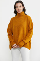 Tam Balıkçı Dökümlü Triko Kazak - Hardal (2) Sementa