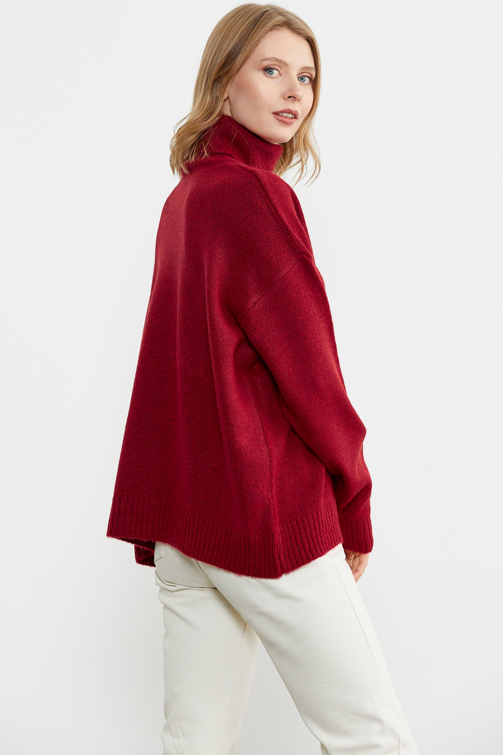 Tam Balıkçı Dökümlü Triko Kazak - Kırmızı (4) Sementa