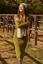 Tam Balıkçı Fitilli Midi Boy Triko Elbise - Yeşil (2) Sementa