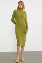 Tam Balıkçı Fitilli Midi Boy Triko Elbise - Yeşil (3) Sementa