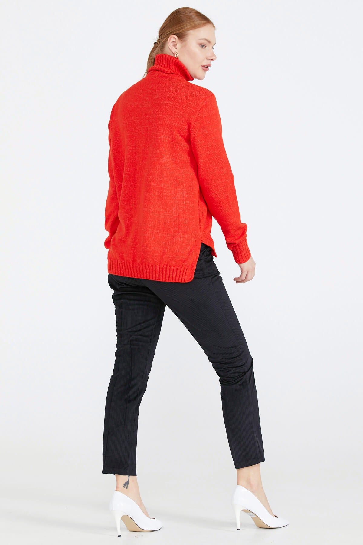 Tam Balıkçı Kadın Triko Kazak - Kırmızı (4) Sementa