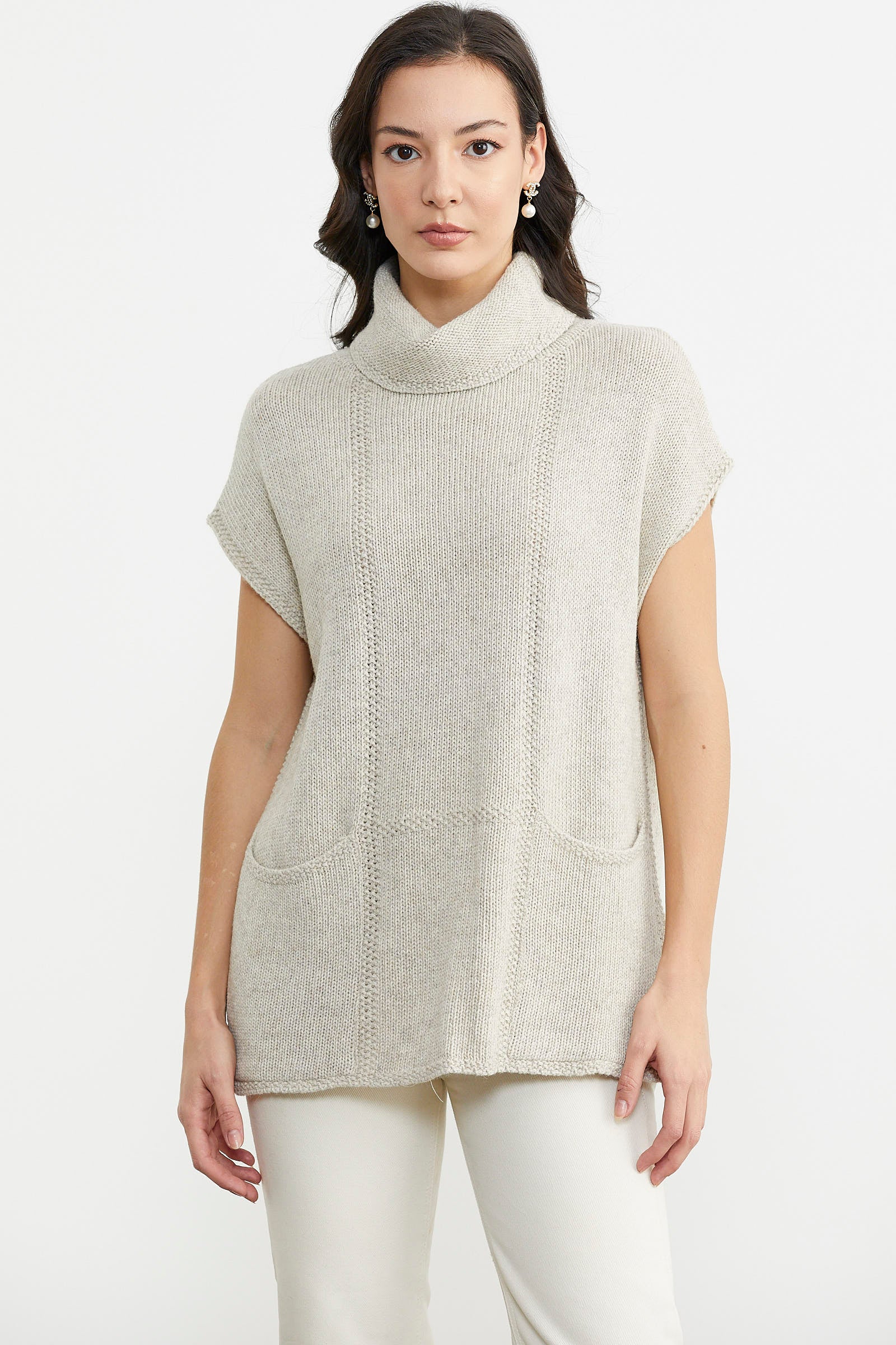 Tam Balıkçı Kısa Kol Triko Kazak - Bej (1) Sementa